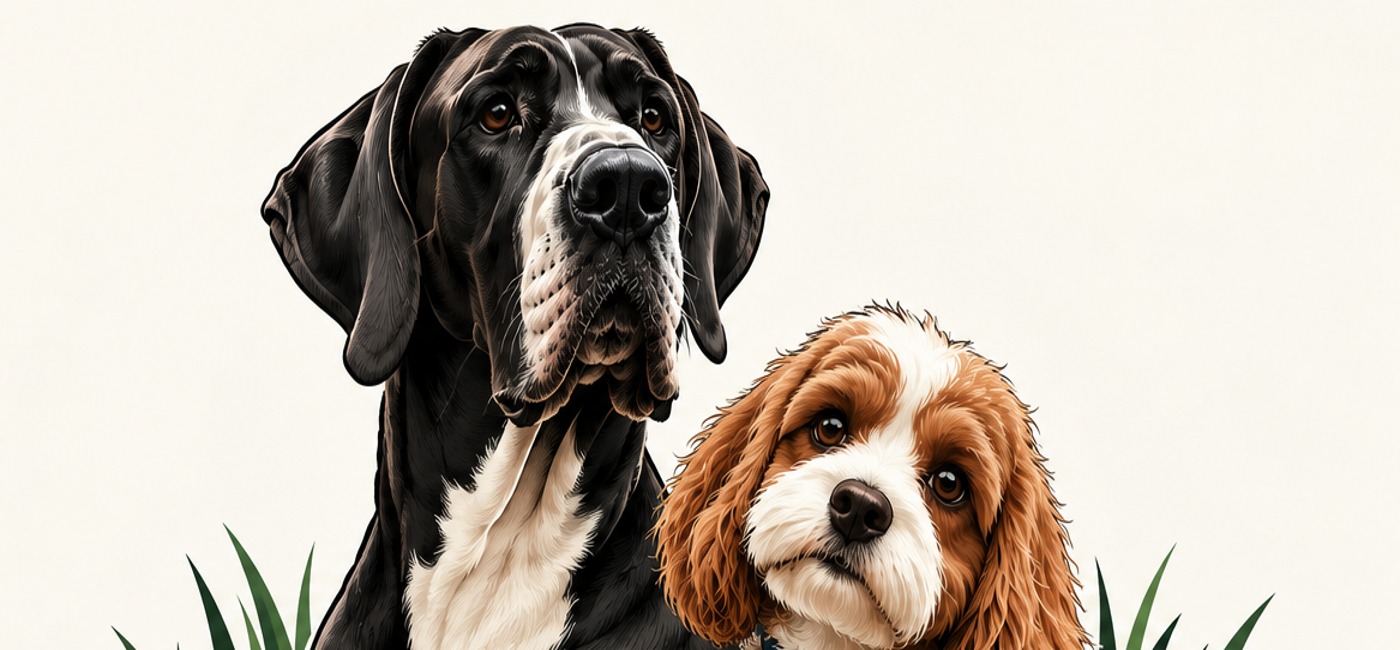 Lawn Patrol K9 Great Dane and Cavapoo brand artwork